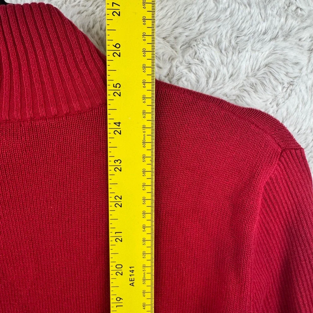 Vintage Lauren Ralph Lauren Full Zip Sweater Women Large Red Embroidered Logo